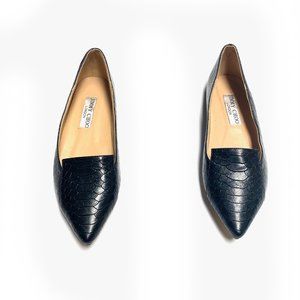 Jimmy Choo Attila Snakeskin Point-Toe Flat, Black